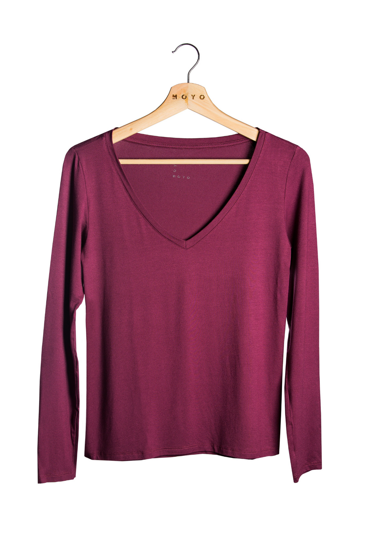 Blusa Manga Longa em Viscose Vinho Gola V