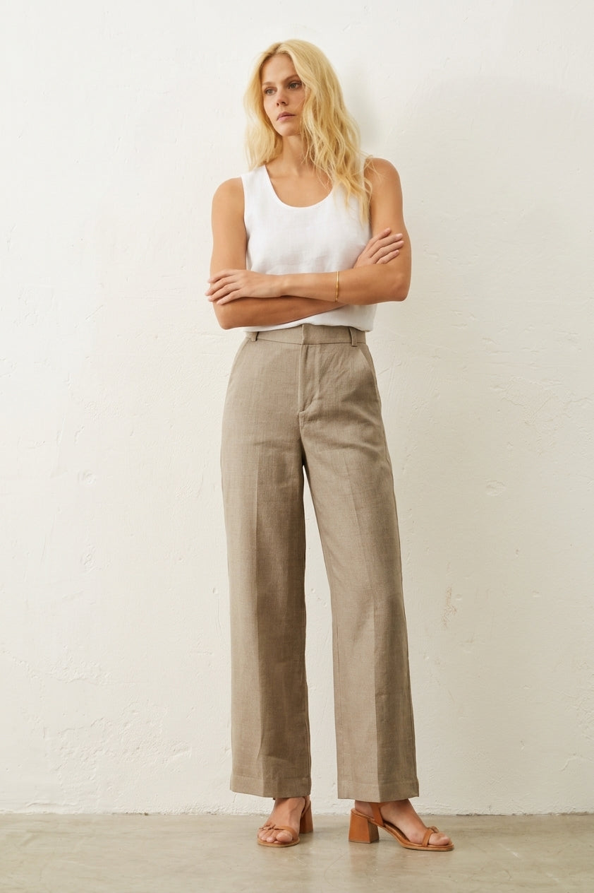 Calça De Linho Wide Leg - Bege