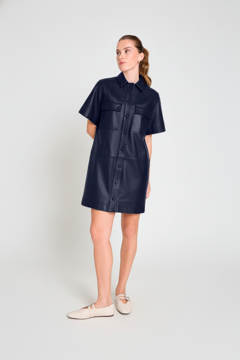 Vestido de couro bolso cargo - Marinho