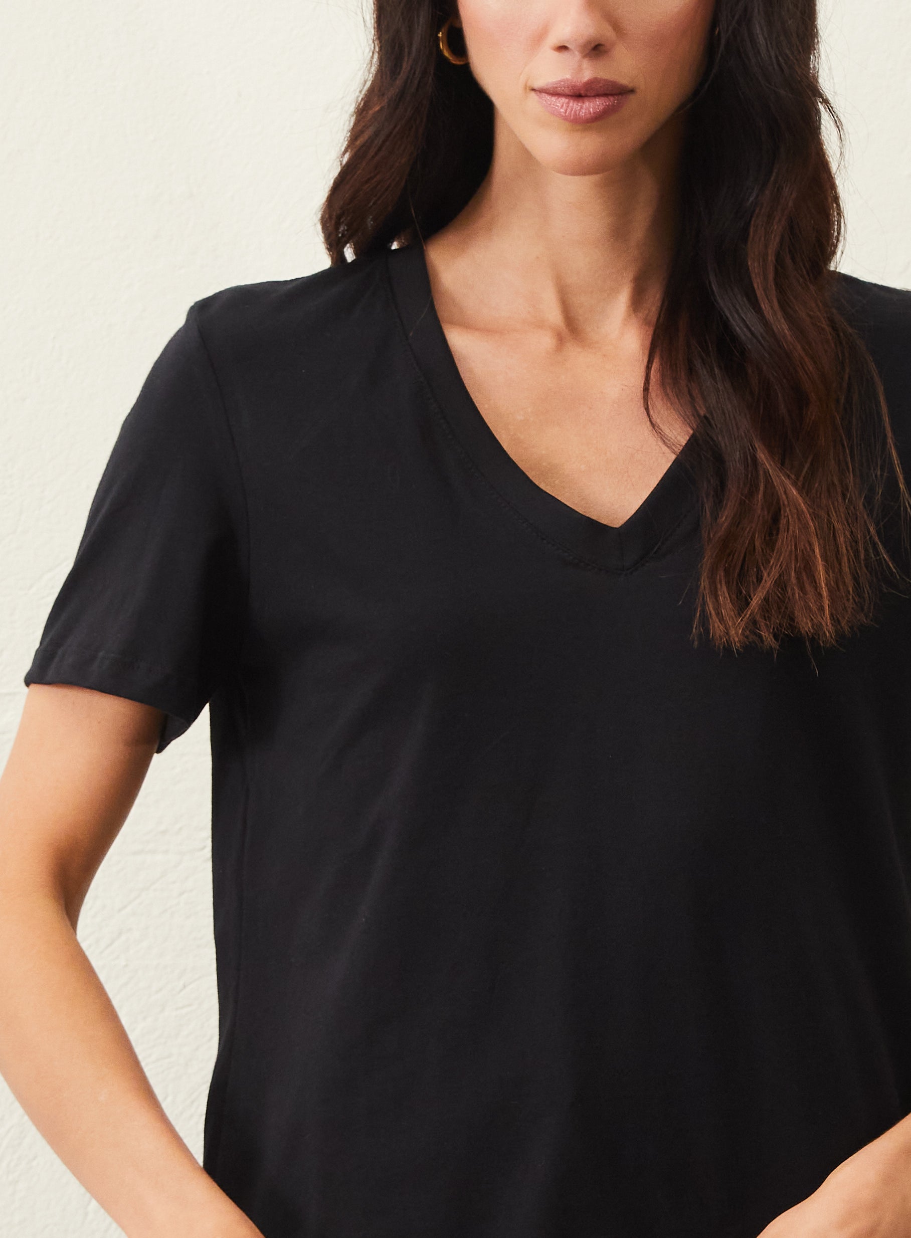 Camiseta De Malha Pima Gola V - Preto
