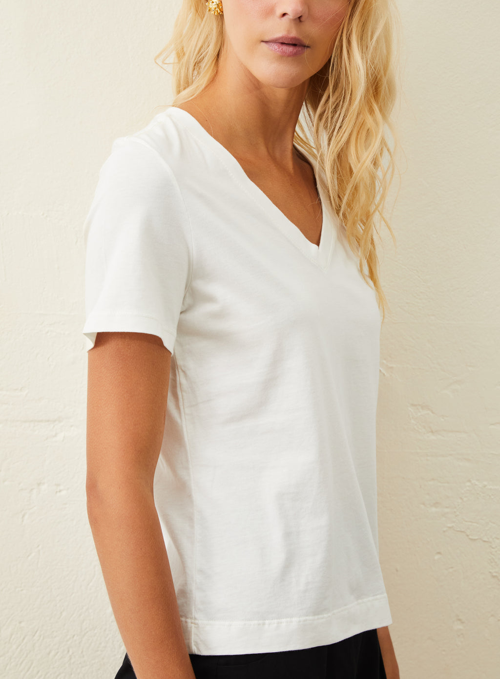 Camiseta De Malha Pima Gola V - Off-White