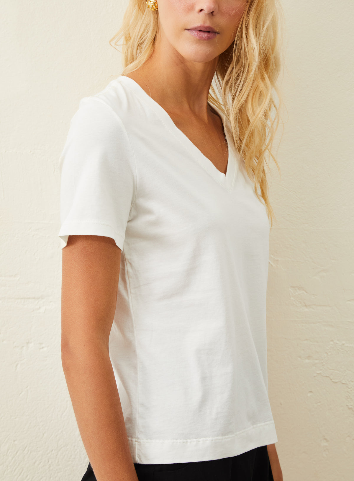 Camiseta De Malha Pima Gola V - Off-White