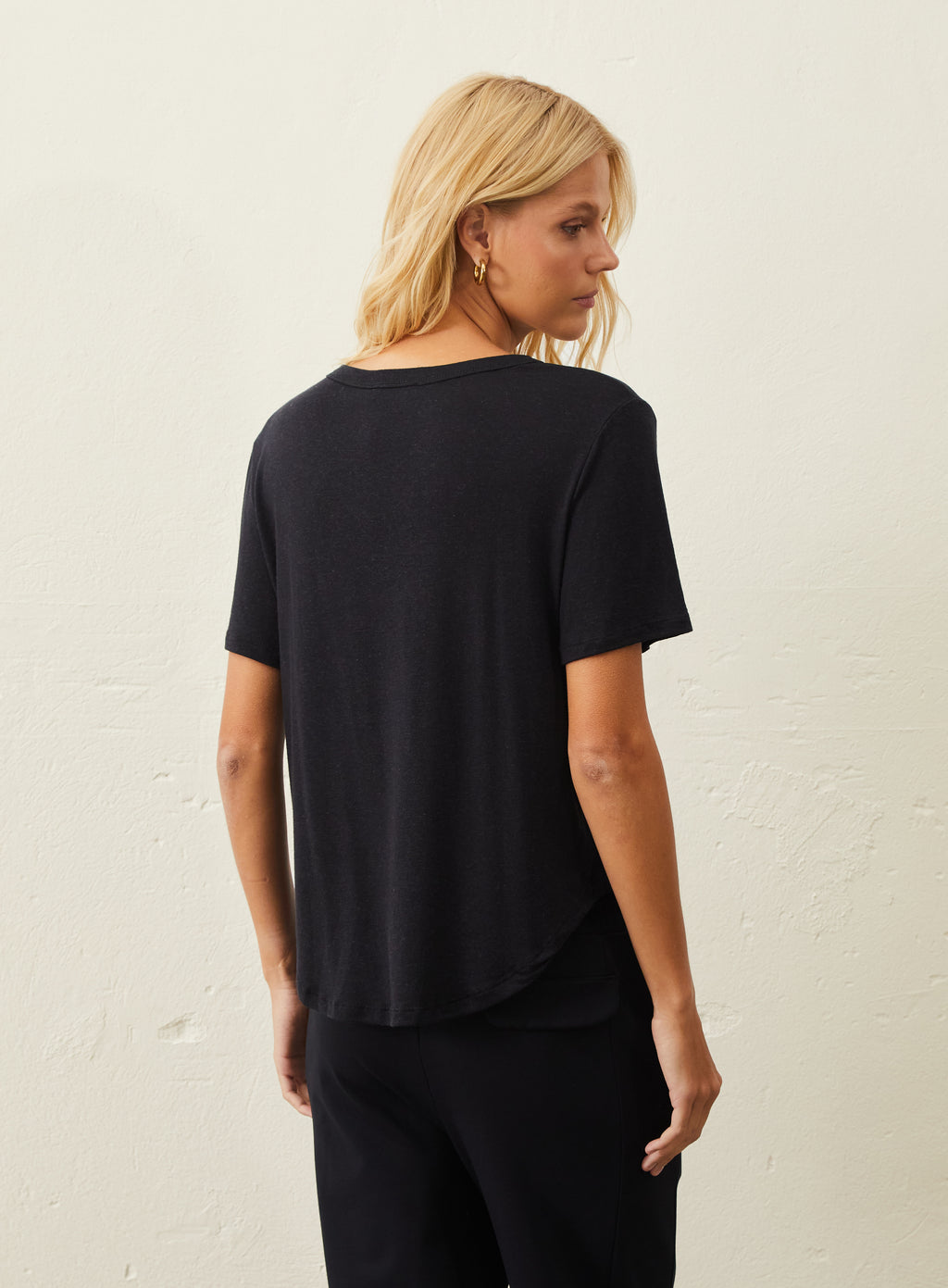 Camiseta De Linho E Viscose - Preto