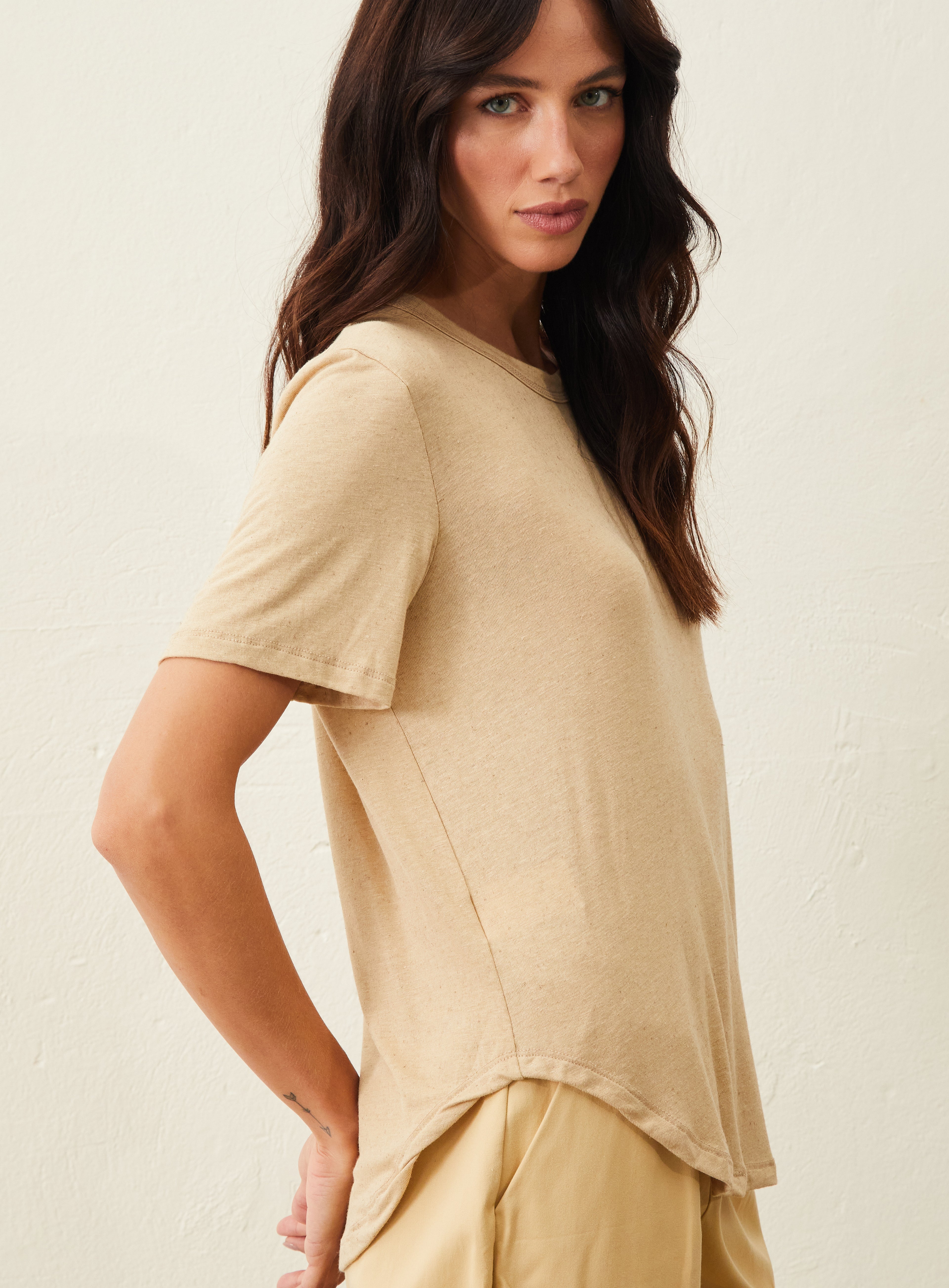 Camiseta De Linho E Viscose - Bege