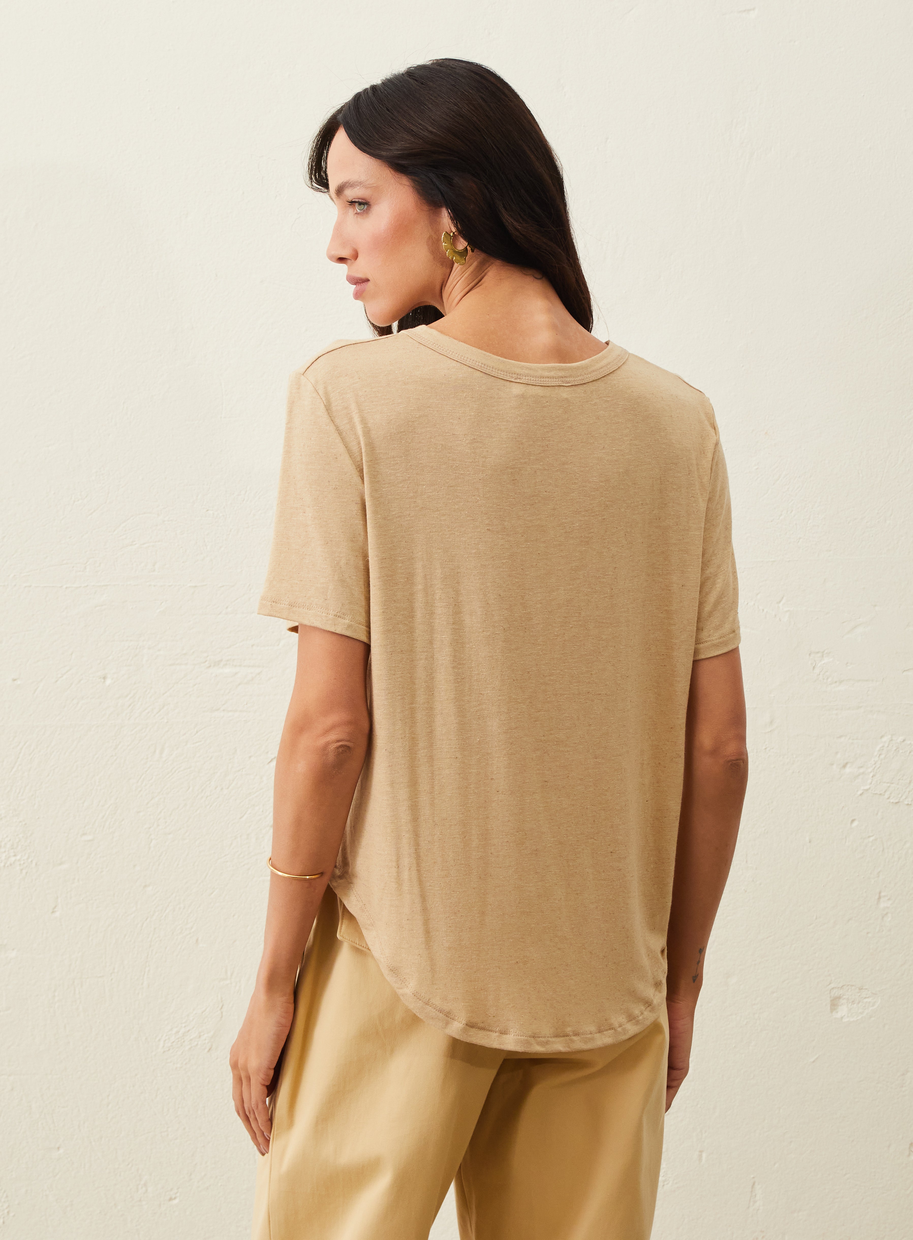 Camiseta De Linho E Viscose - Bege
