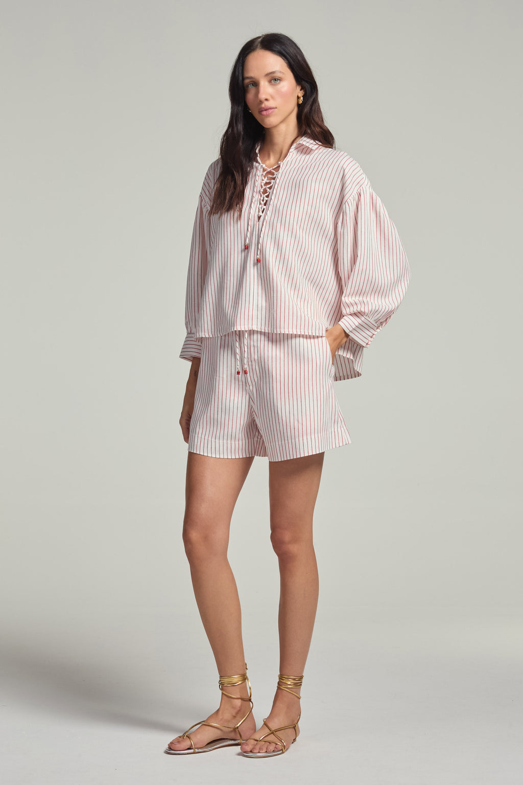 Shorts em linho - Listrado