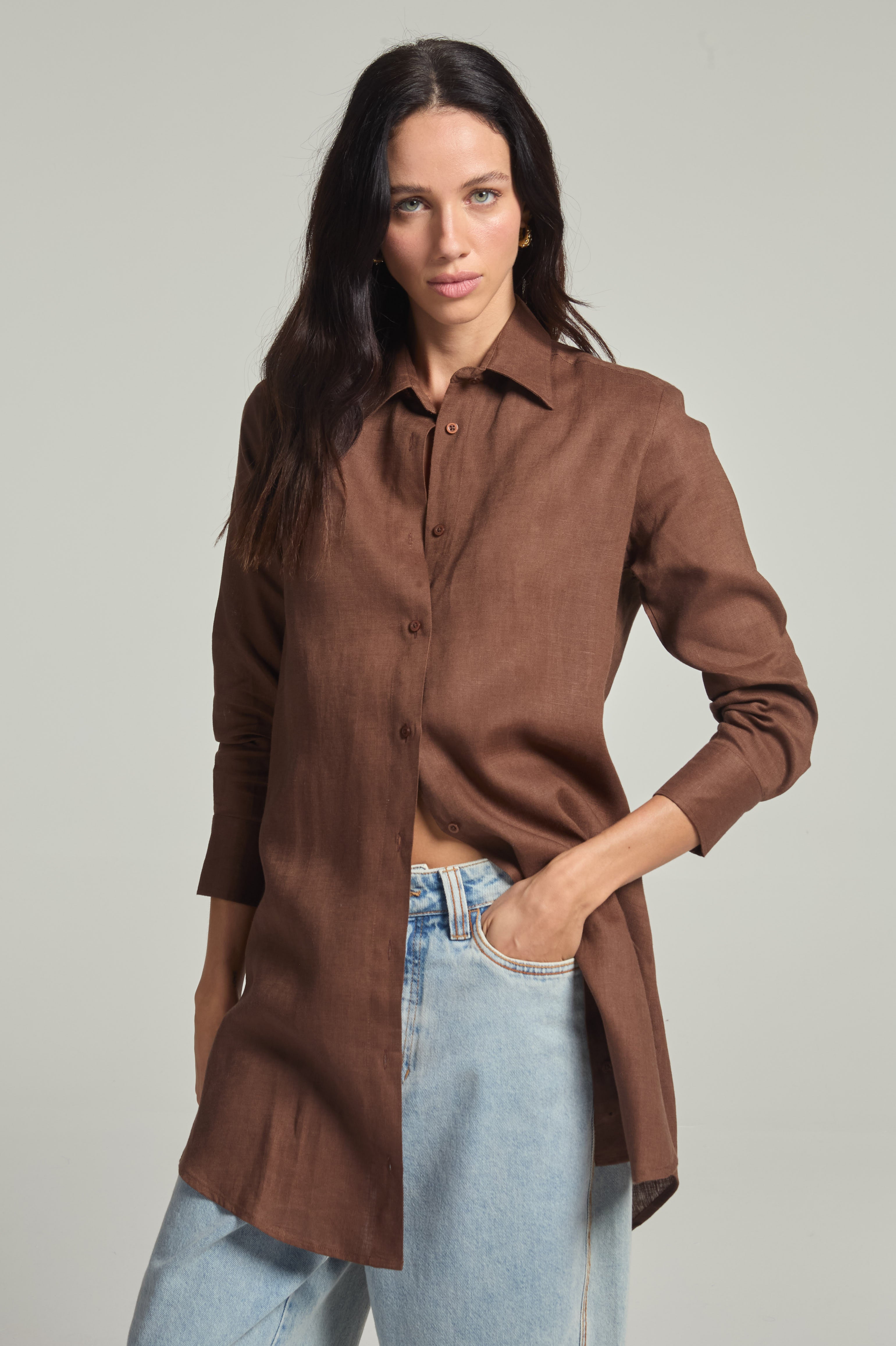 Chemise Linho Marrom