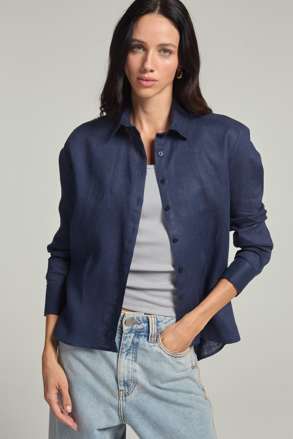 Camisa em linho - Marinho