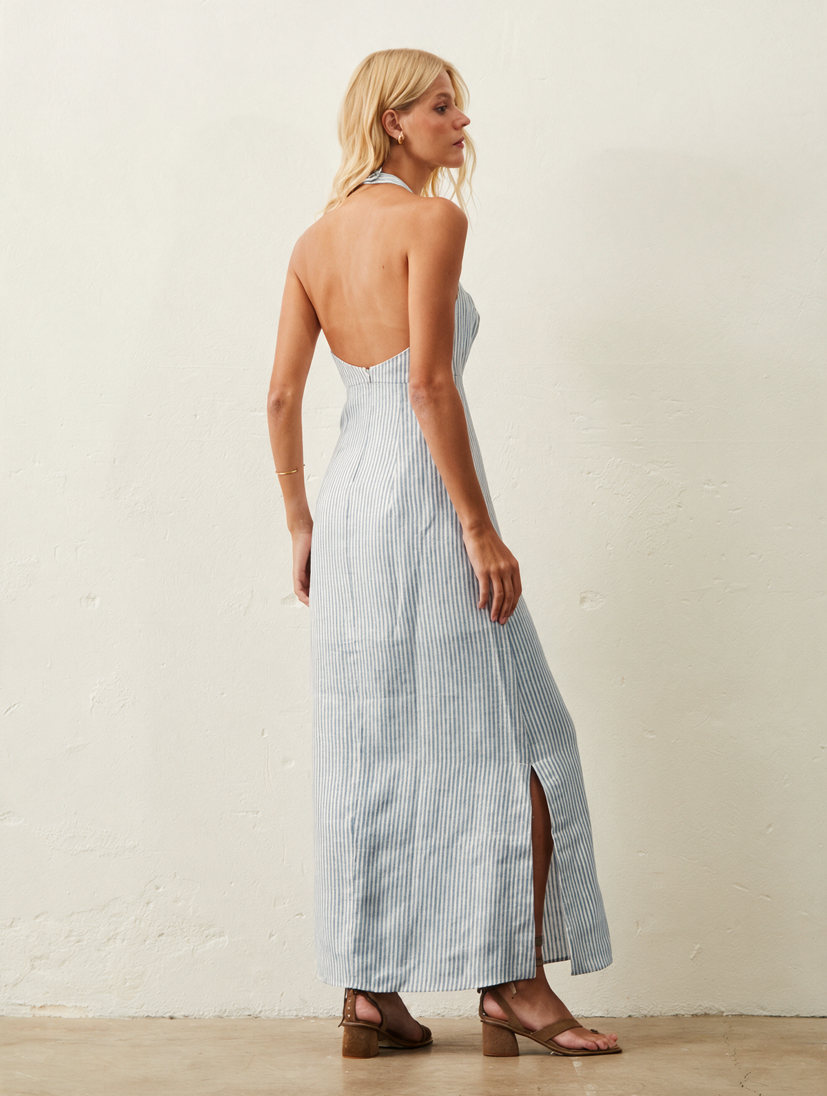 Vestido Midi De Linho - Azul