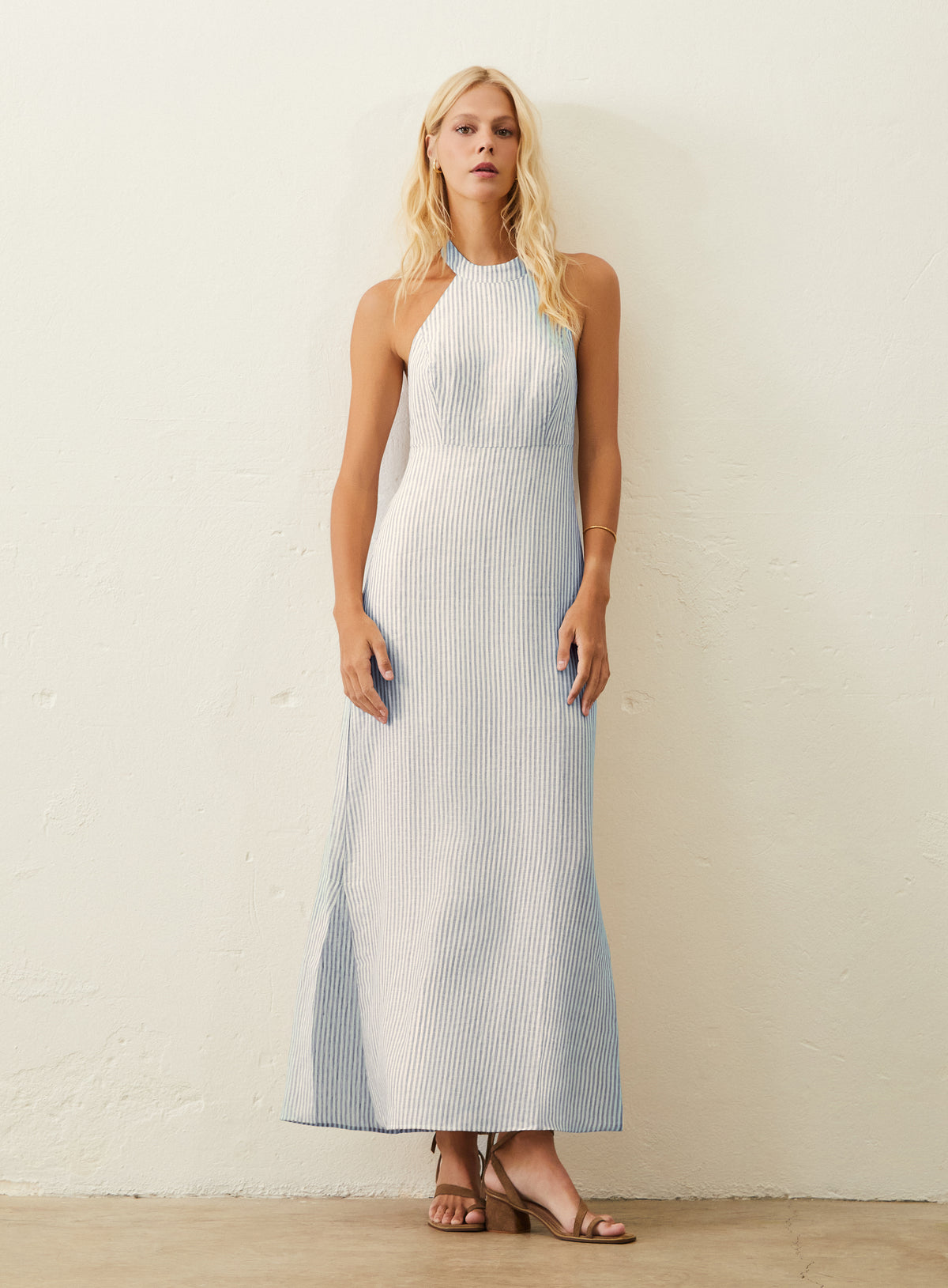 Vestido Midi De Linho - Azul