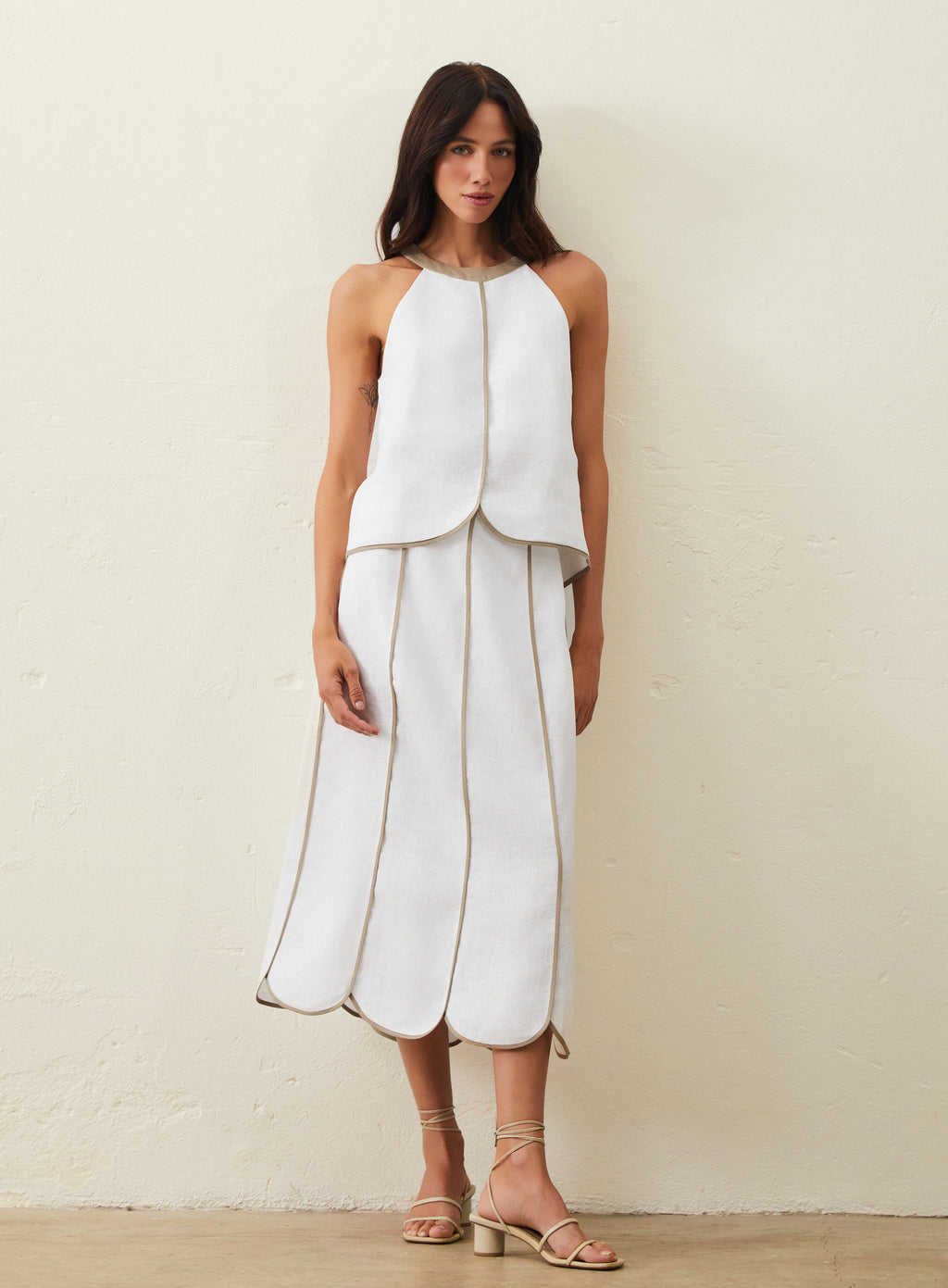 Blusa De Linho Com Detalhe Bicolor - Off-White