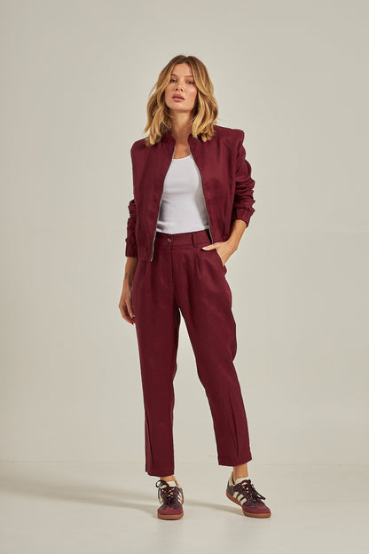 Calça cenoura Linho - Burgundy