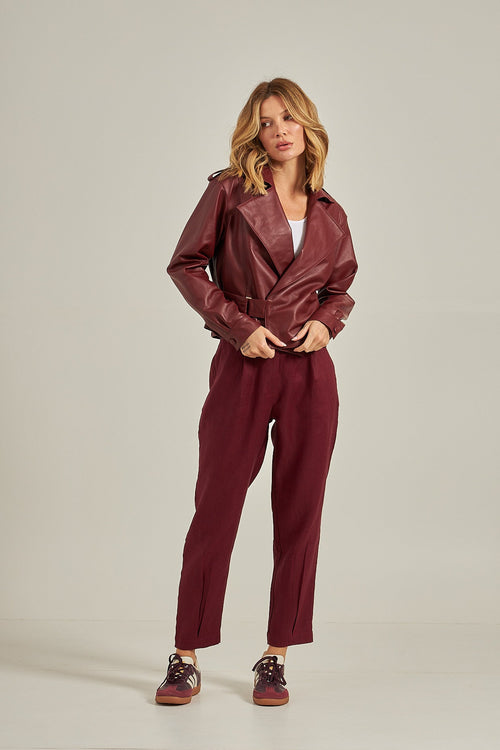 Biker em couro - Burgundy