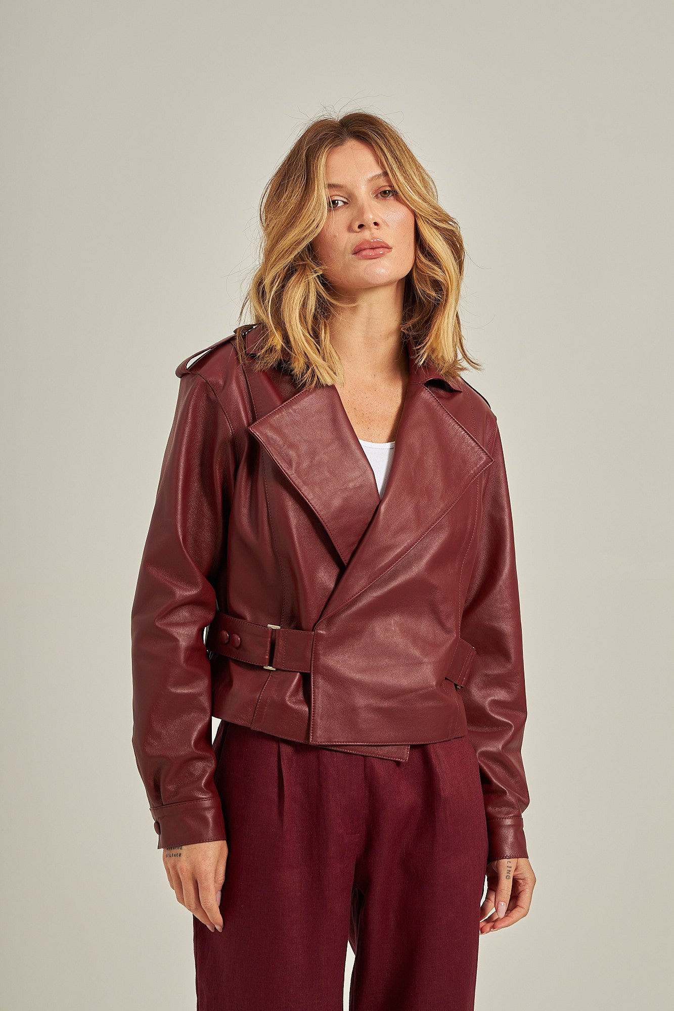 Biker em couro - Burgundy