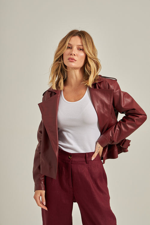 Biker em couro - Burgundy