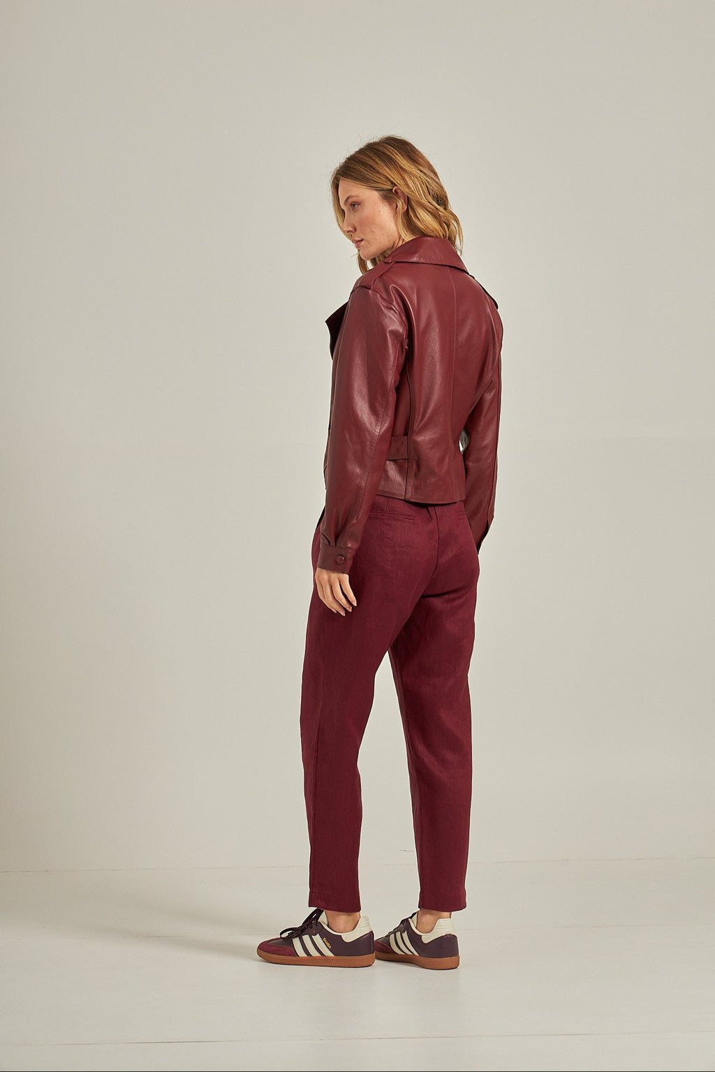 Biker em couro - Burgundy