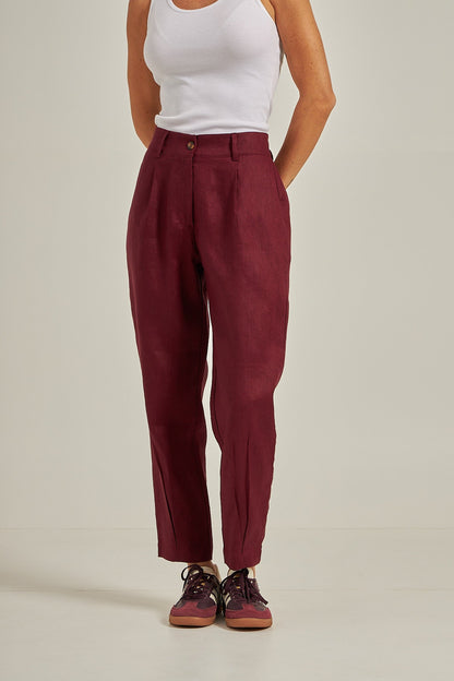 Calça cenoura Linho - Burgundy
