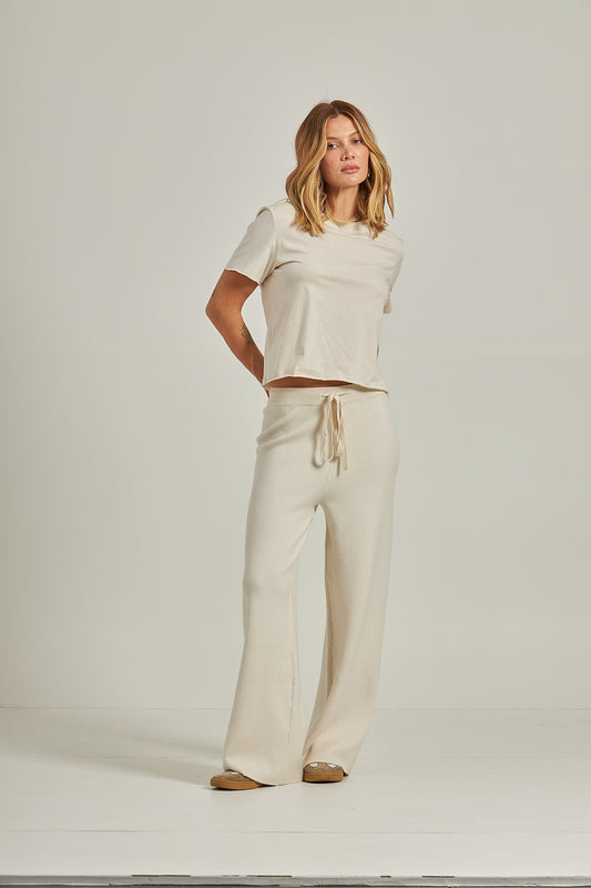 Calça wide tricot - Off