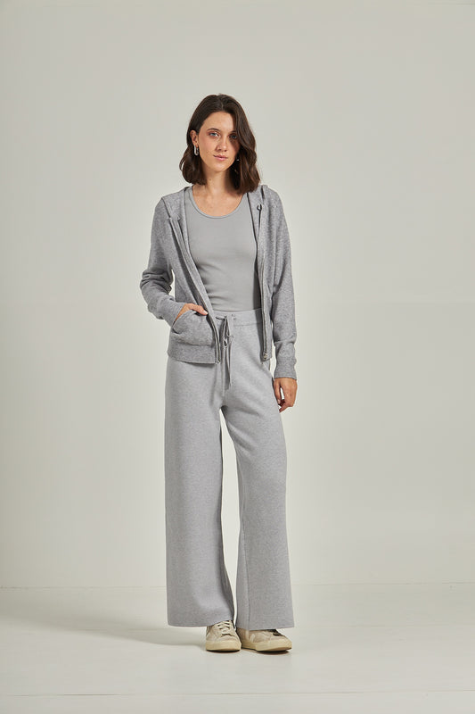 Calça wide tricot - Cinza Mescla