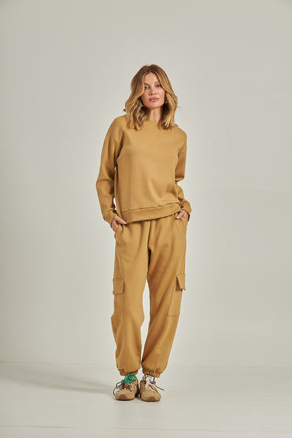 Blusa mg longa moletom - Caramelo