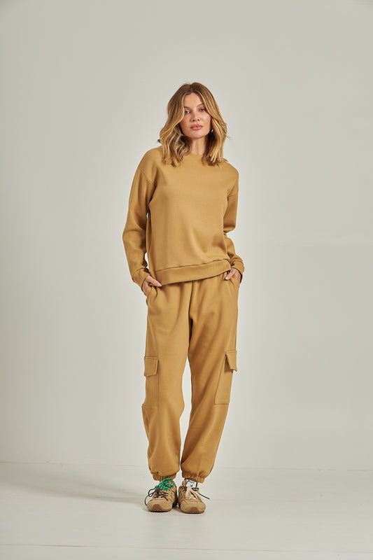 Blusa mg longa moletom - Caramelo