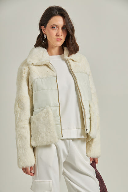 Casaco puffer de pele com bolso - Off