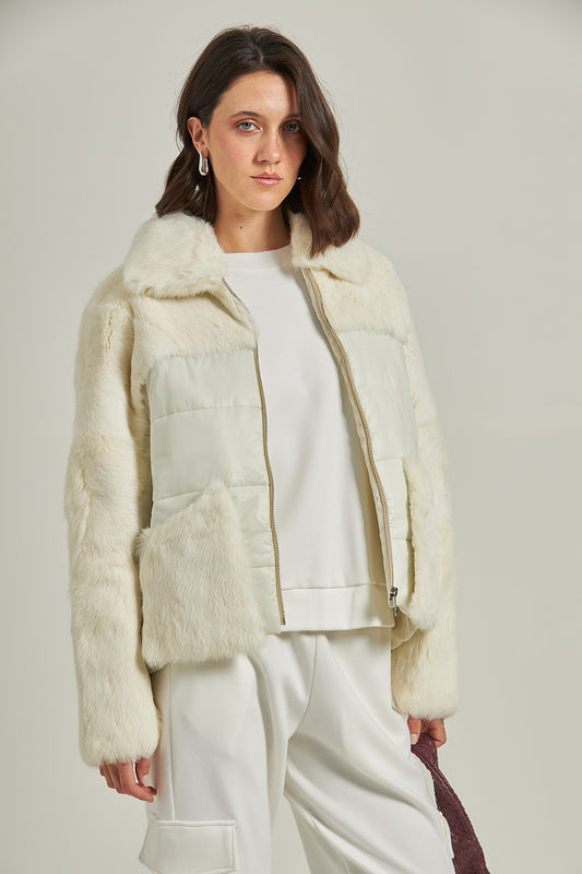 Casaco puffer de pele com bolso - Off