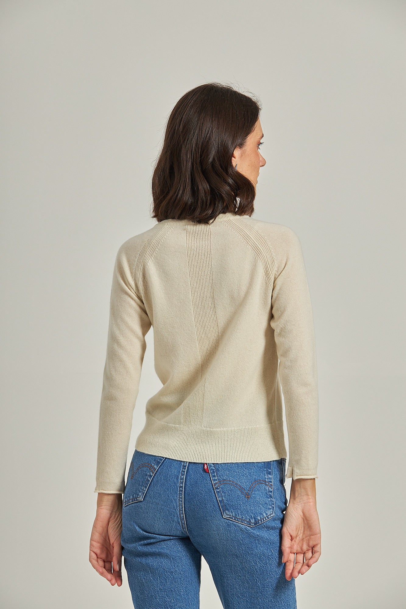 Suéter 100% cashmere gola U - Bege