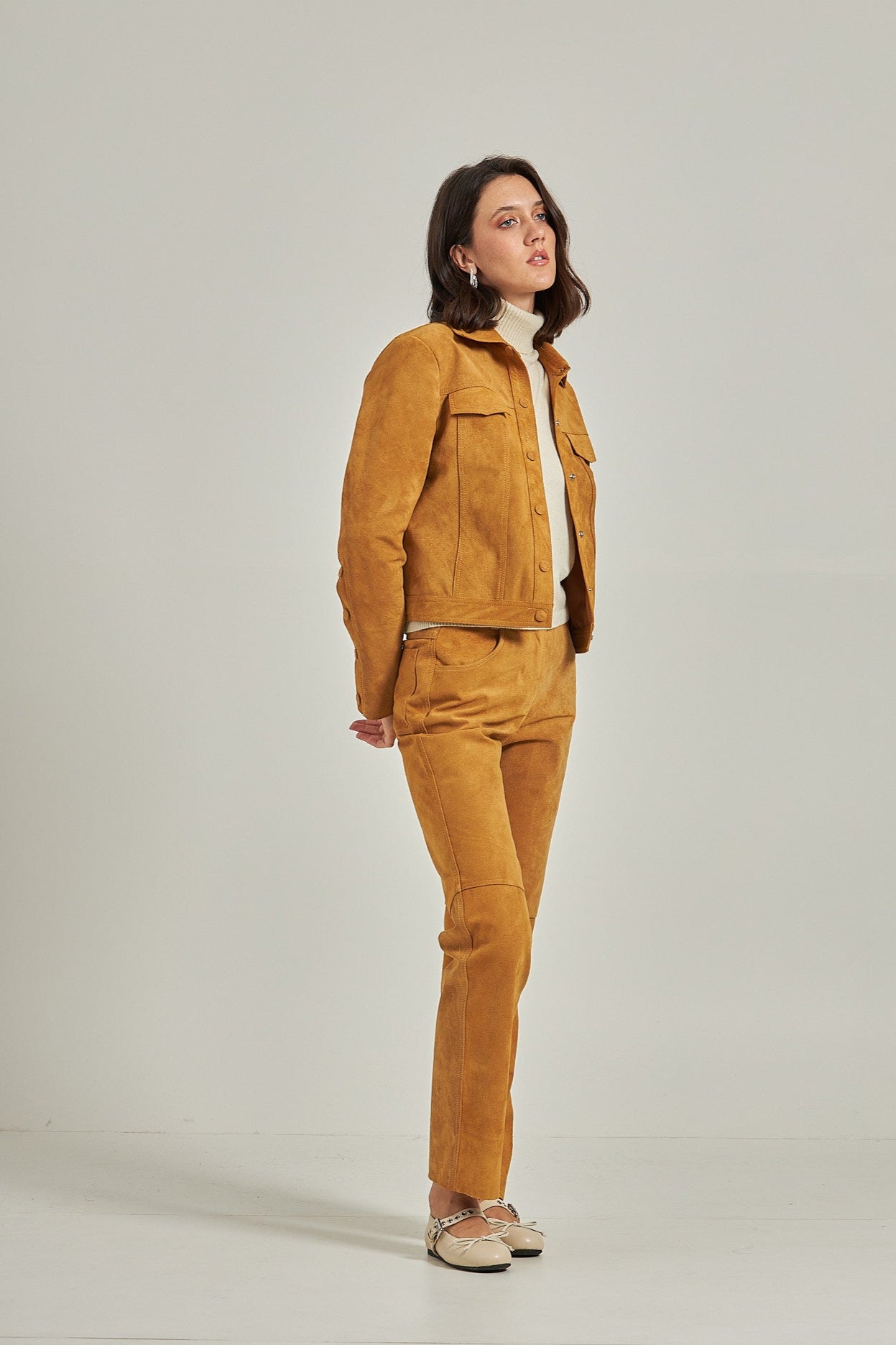 Jaqueta couro estilo Jeans - Acamurçado Caramelo