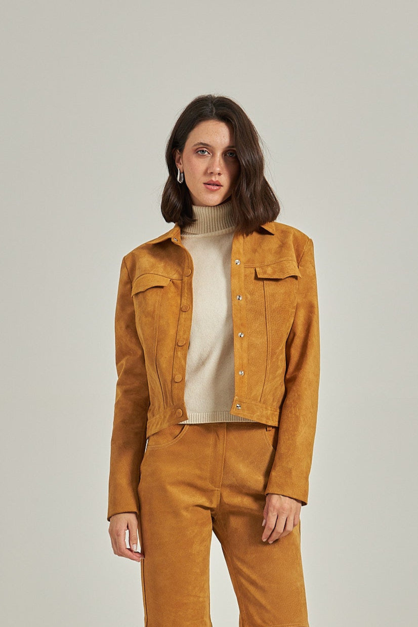 Jaqueta couro estilo Jeans - Acamurçado Caramelo