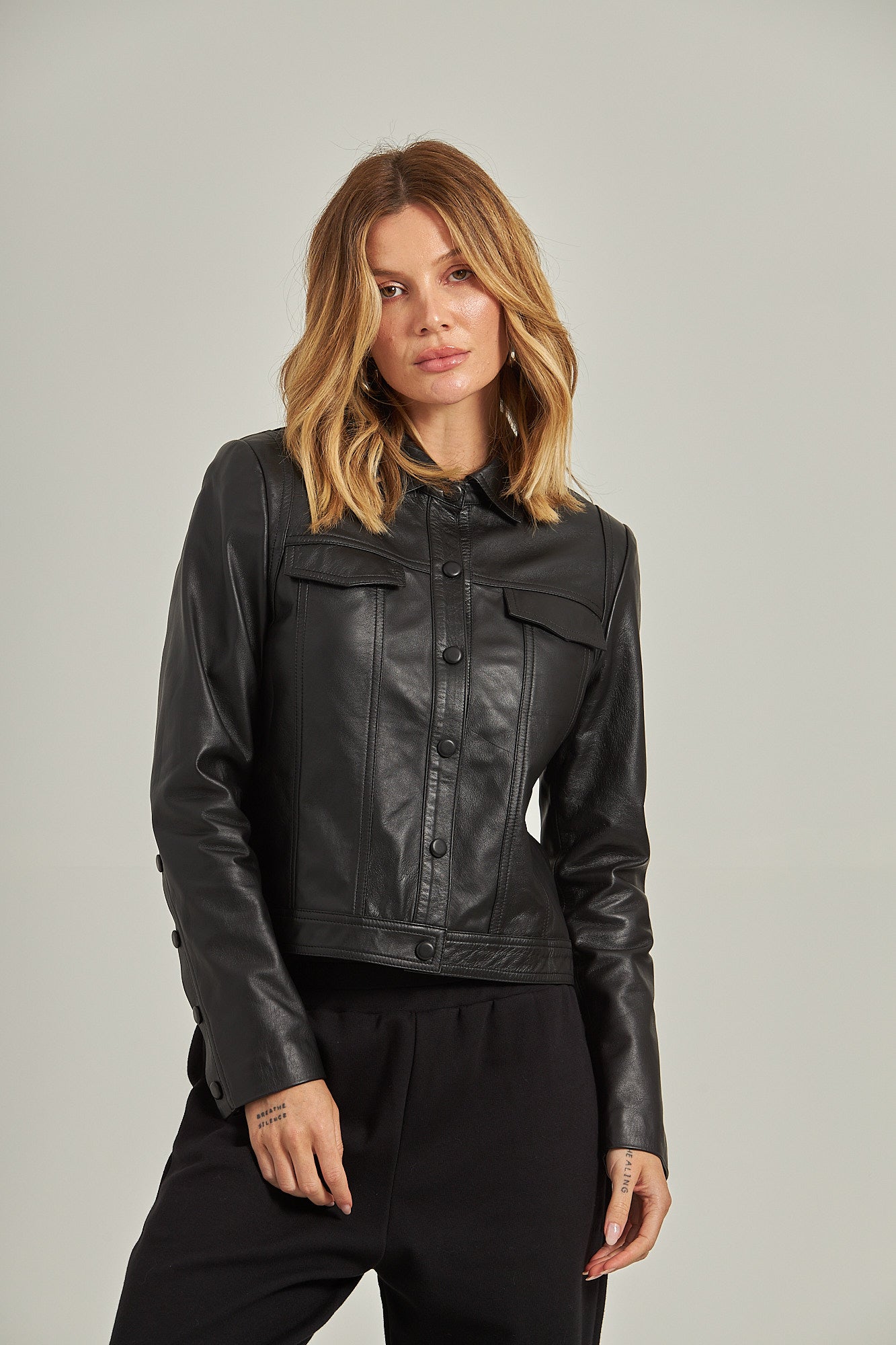 Jaqueta couro estilo Jeans - Preto