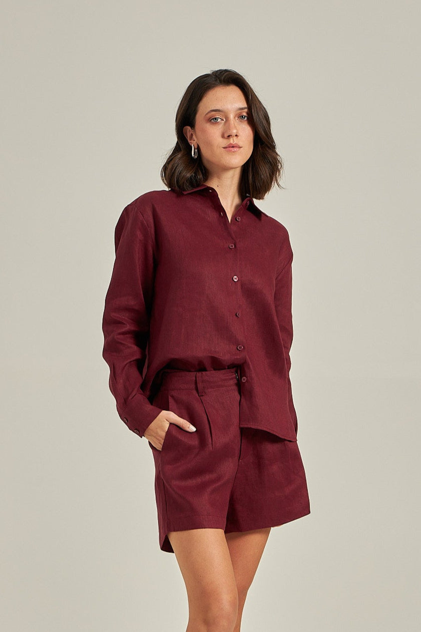 Camisa Linho - Burgundy