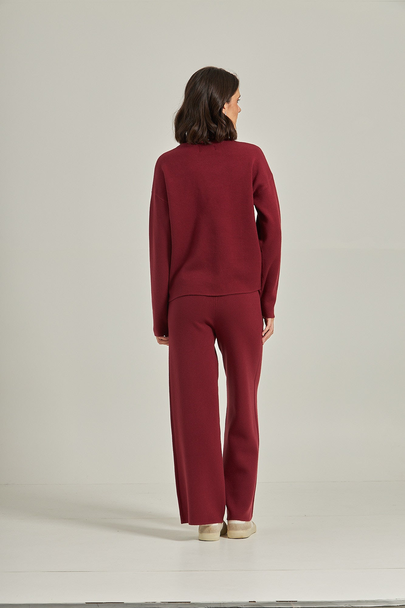 Calça wide tricot - Burgundy
