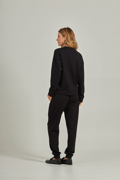 Blusa mg longa  moletom - Preto