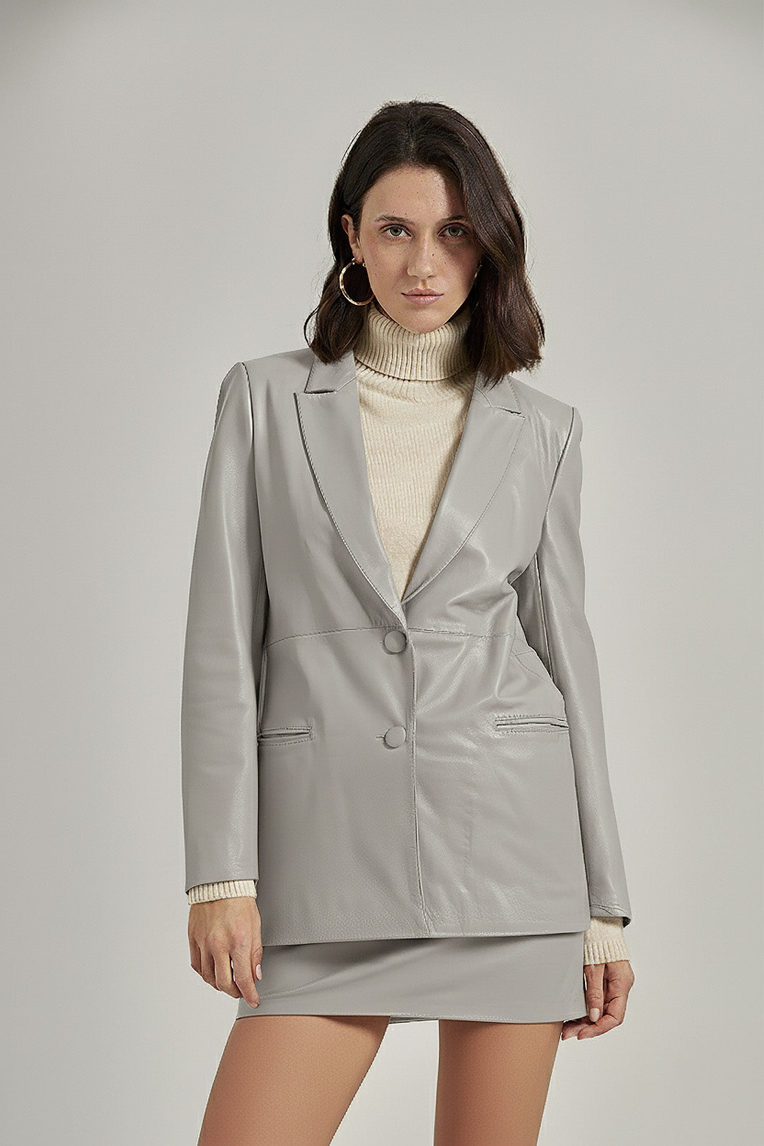 Blazer couro - Cinza