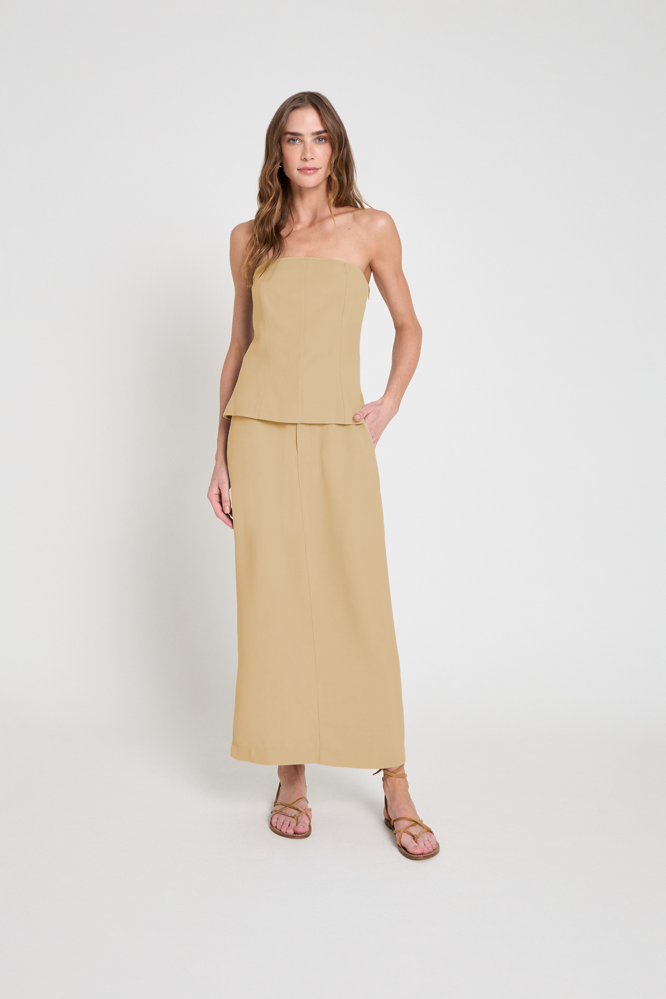 Saia de crepe midi - Camelo