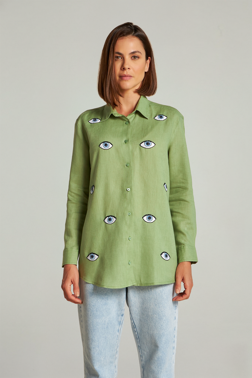 Camisão em linho bordado - Verde