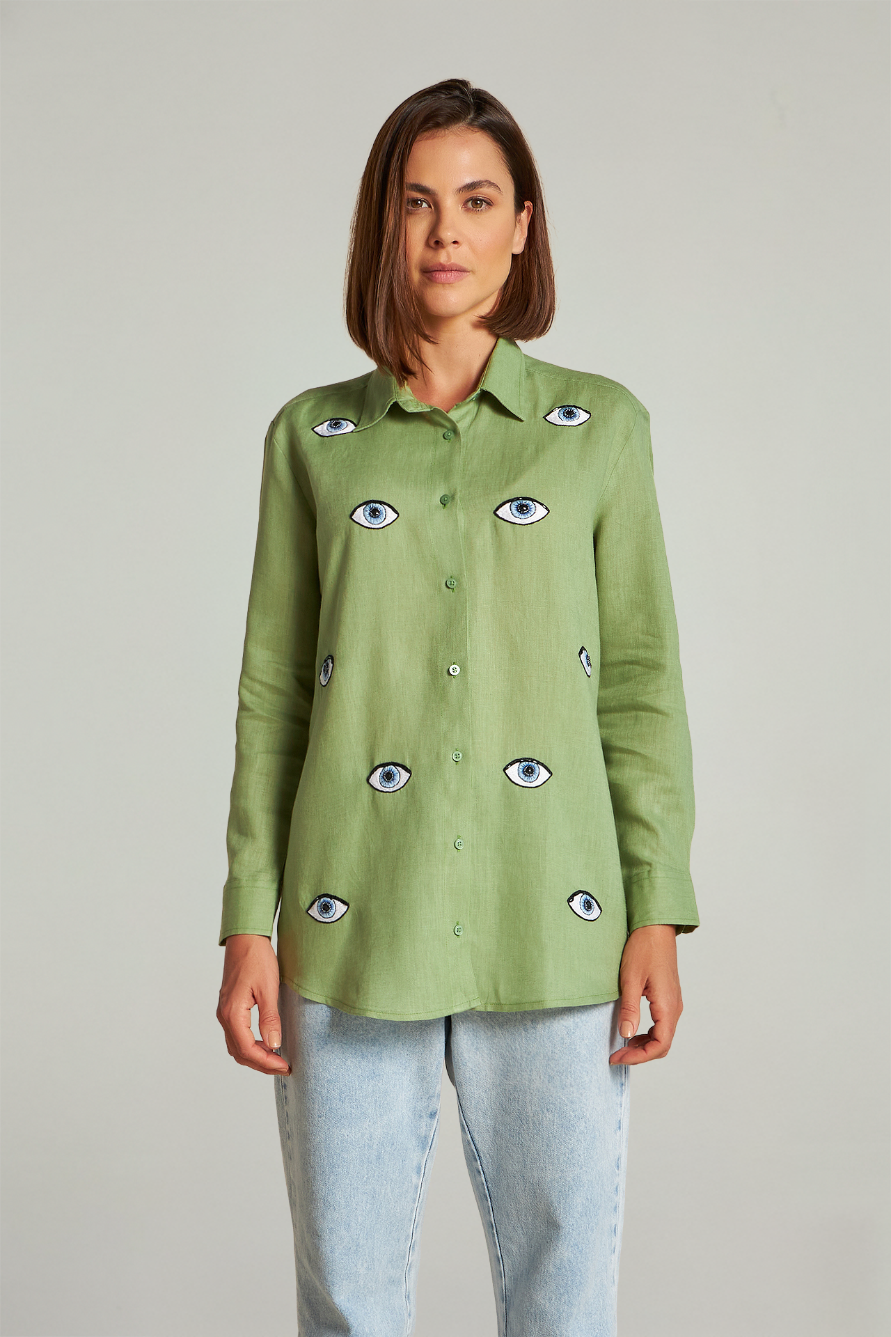 Camisão em linho bordado - Verde