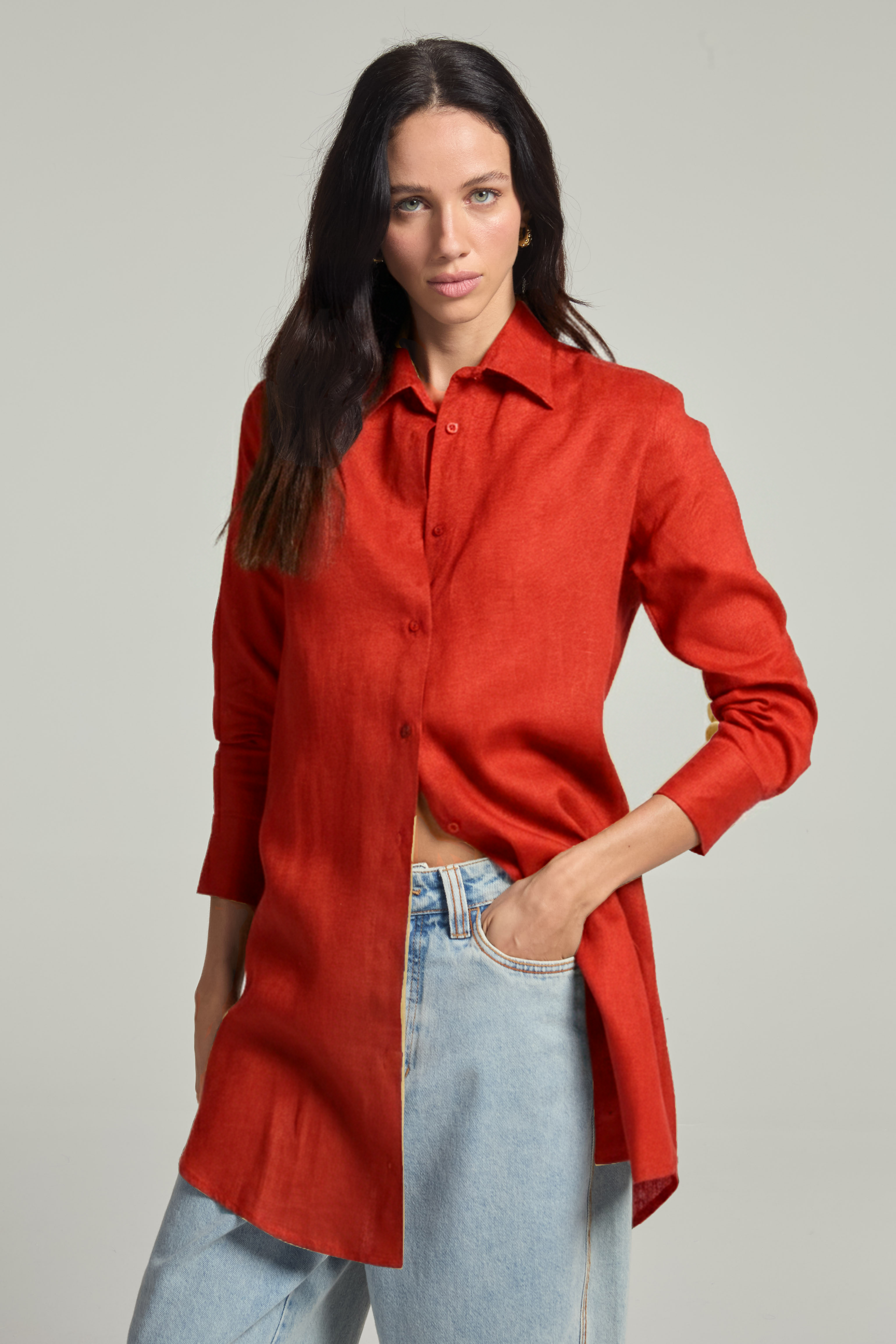 Chemise em linho - Vermelho