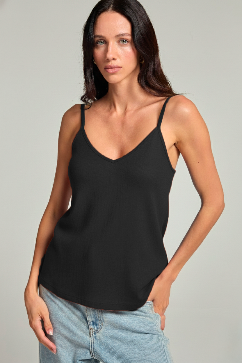 Regata alcinha em viscolinho - Preto