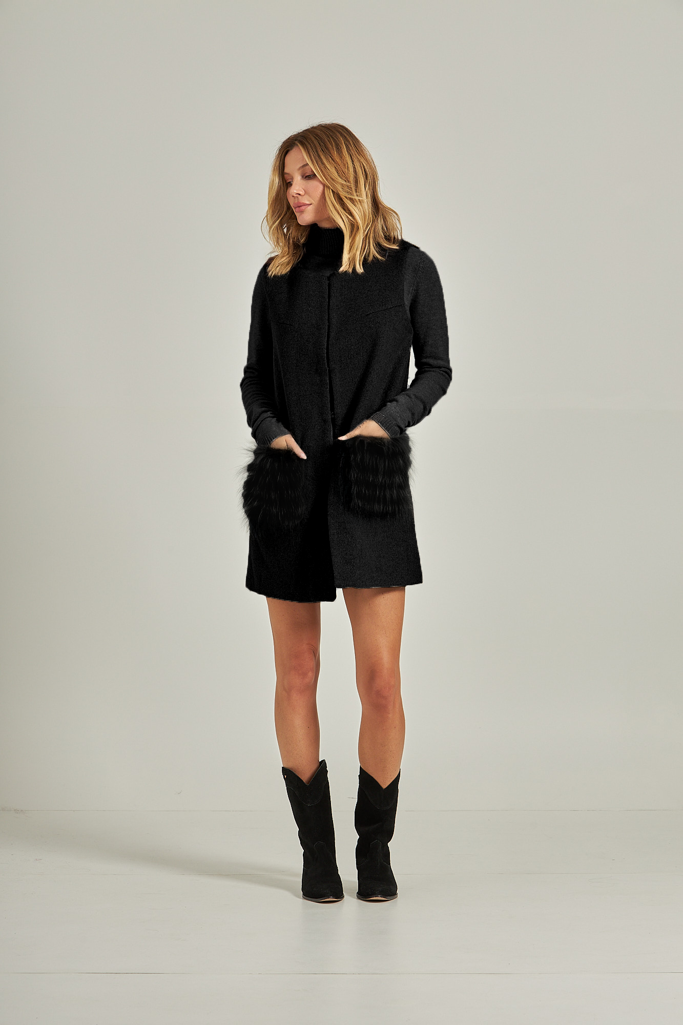 Colete bolso pele - Preto