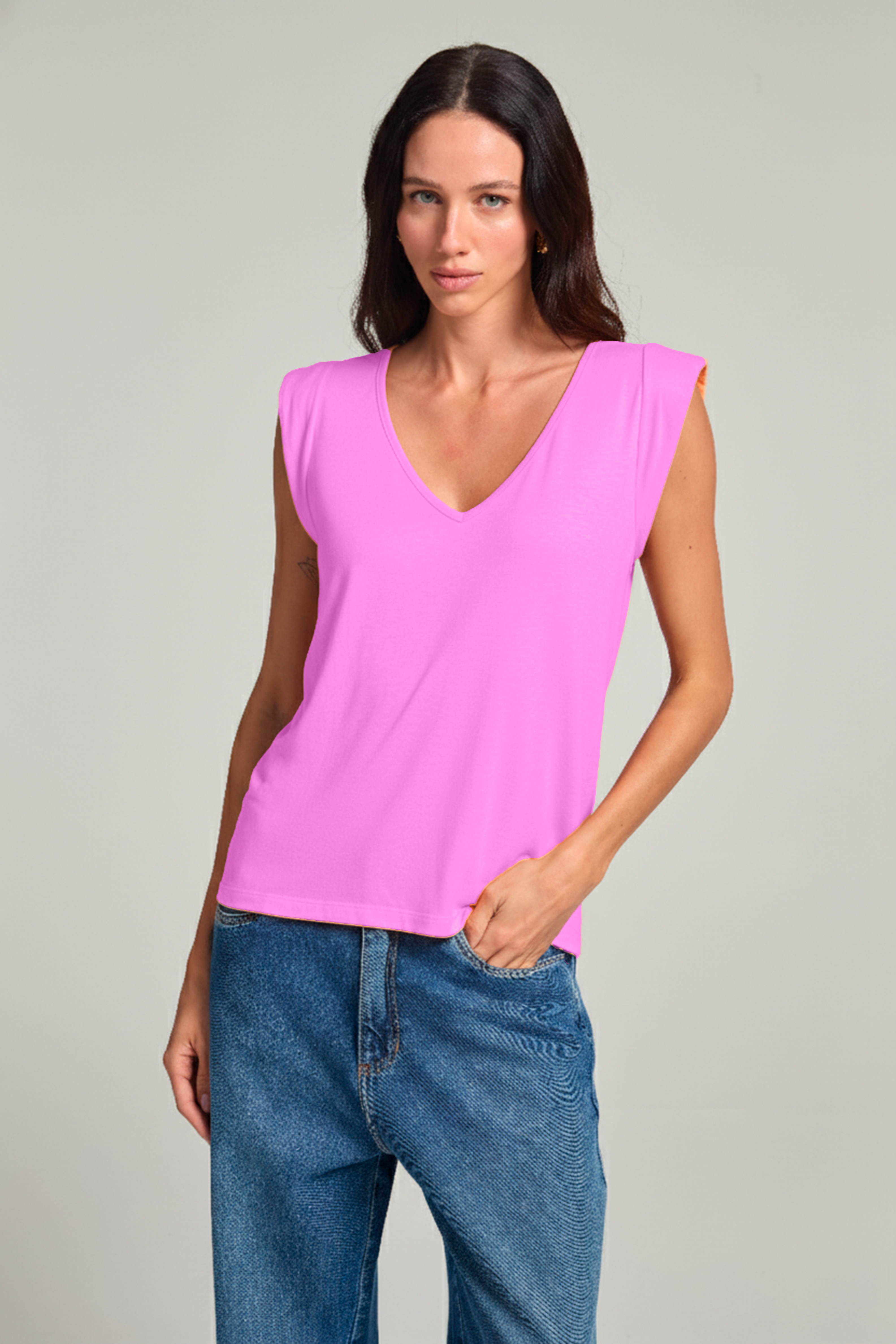 Regata babados em viscolinho - Lilás