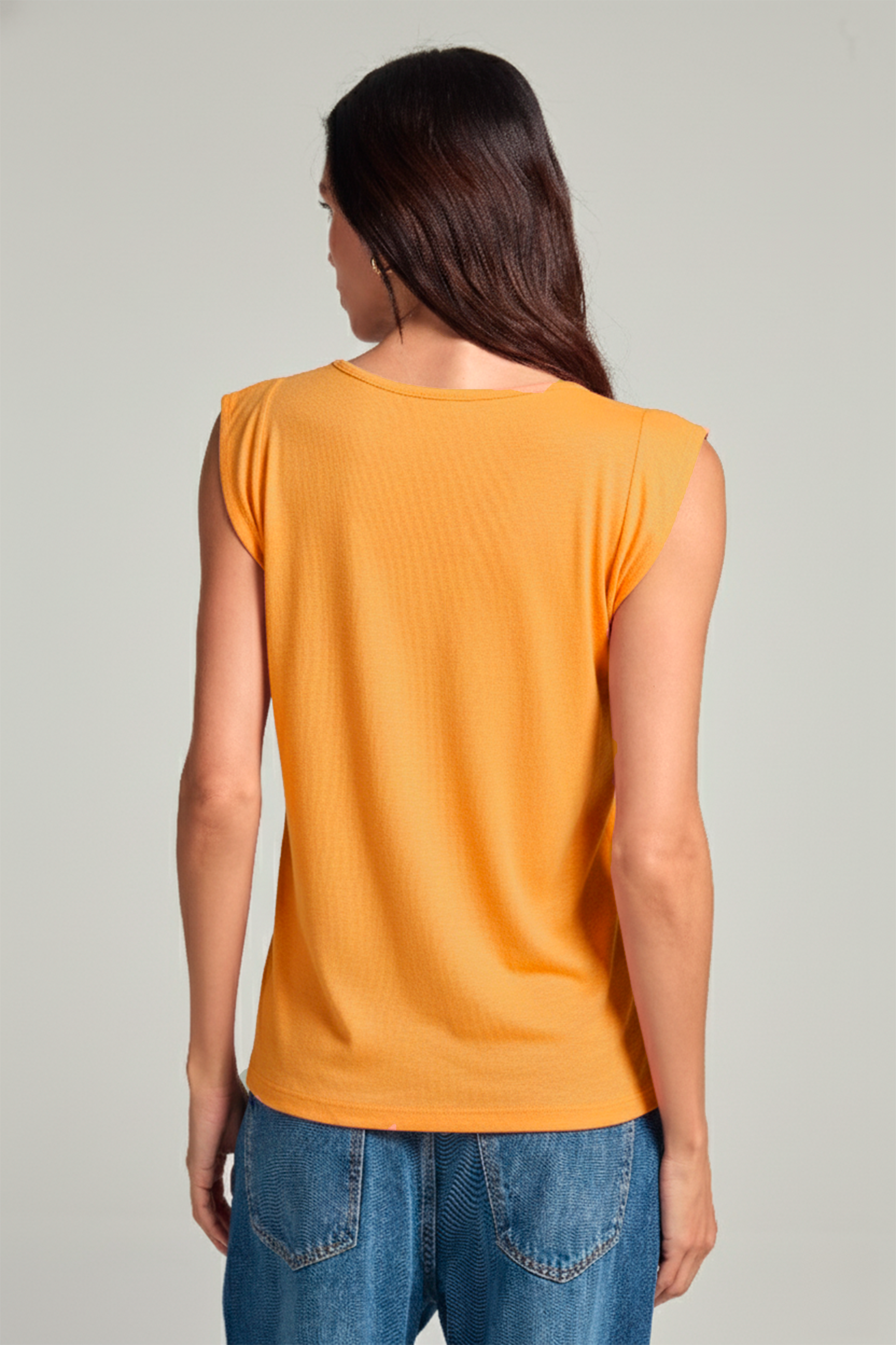 Regata babados em viscolinho - Amarelo