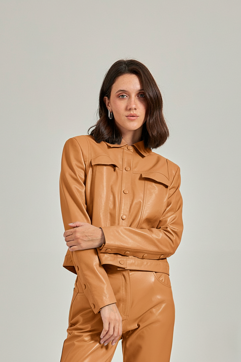 Jaqueta couro estilo Jeans - Caramelo