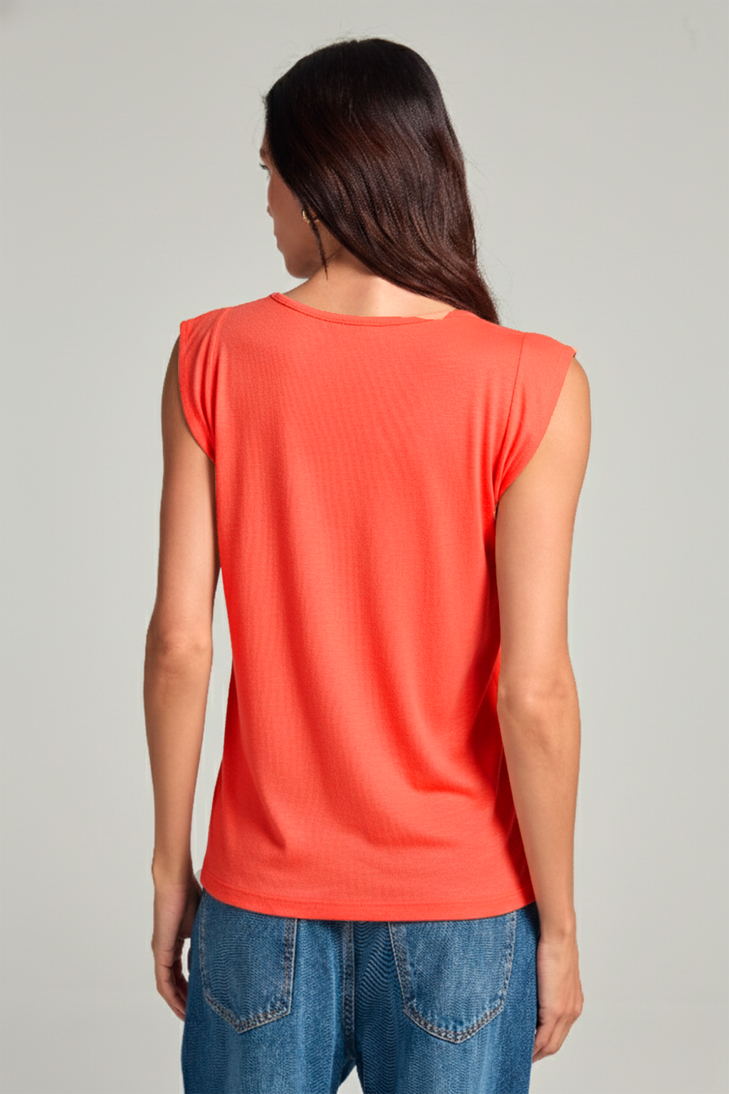 Regata babados em viscolinho - Vermelho