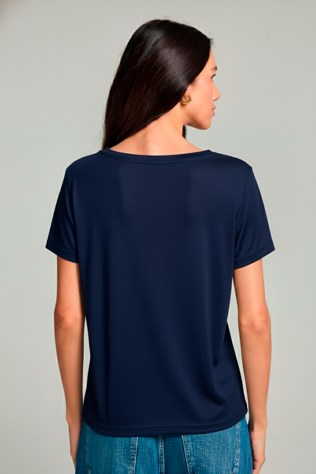 Camiseta gola v em viscolinho -  Marinho