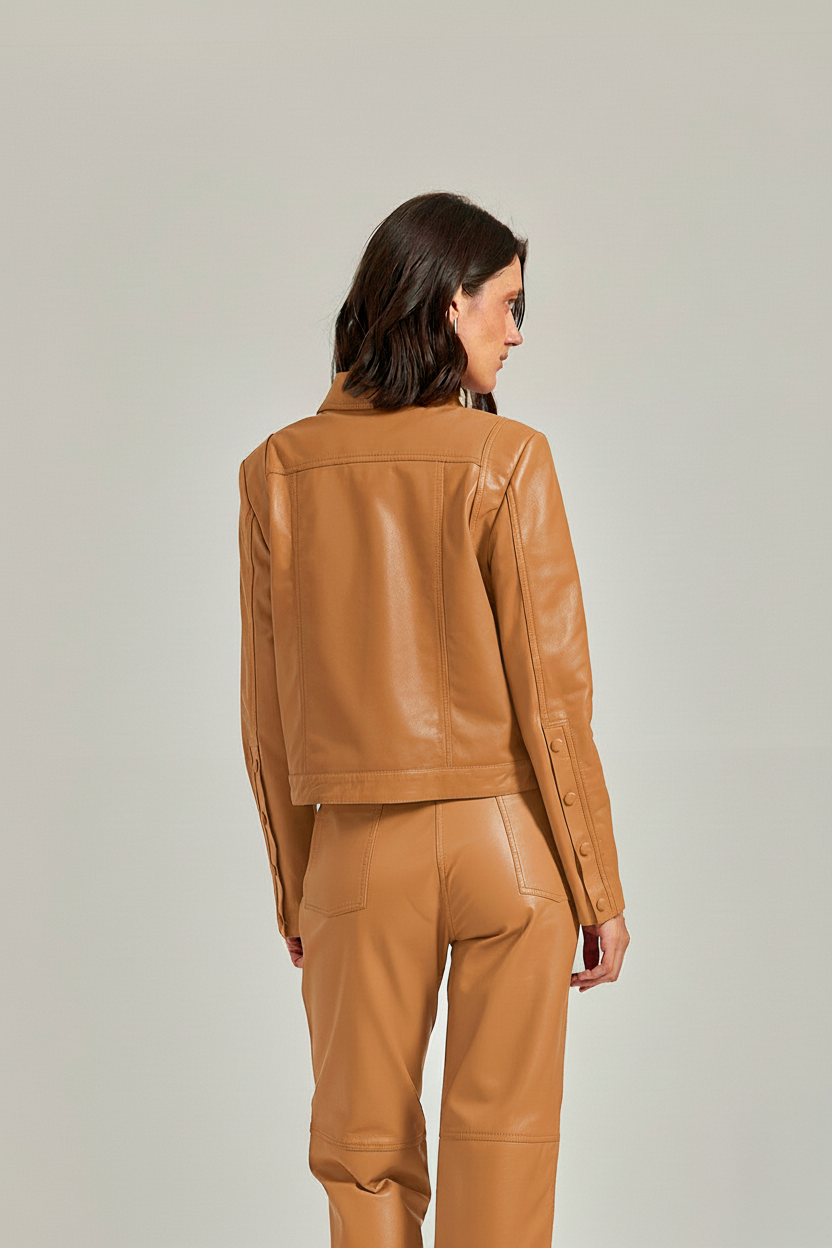 Jaqueta couro estilo Jeans - Caramelo
