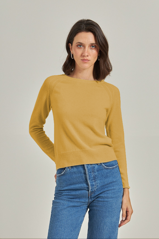Sueter 100% cashmere gola U - Caramelo