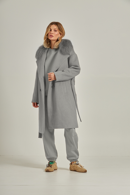 Trench coat gola pele -Cinza