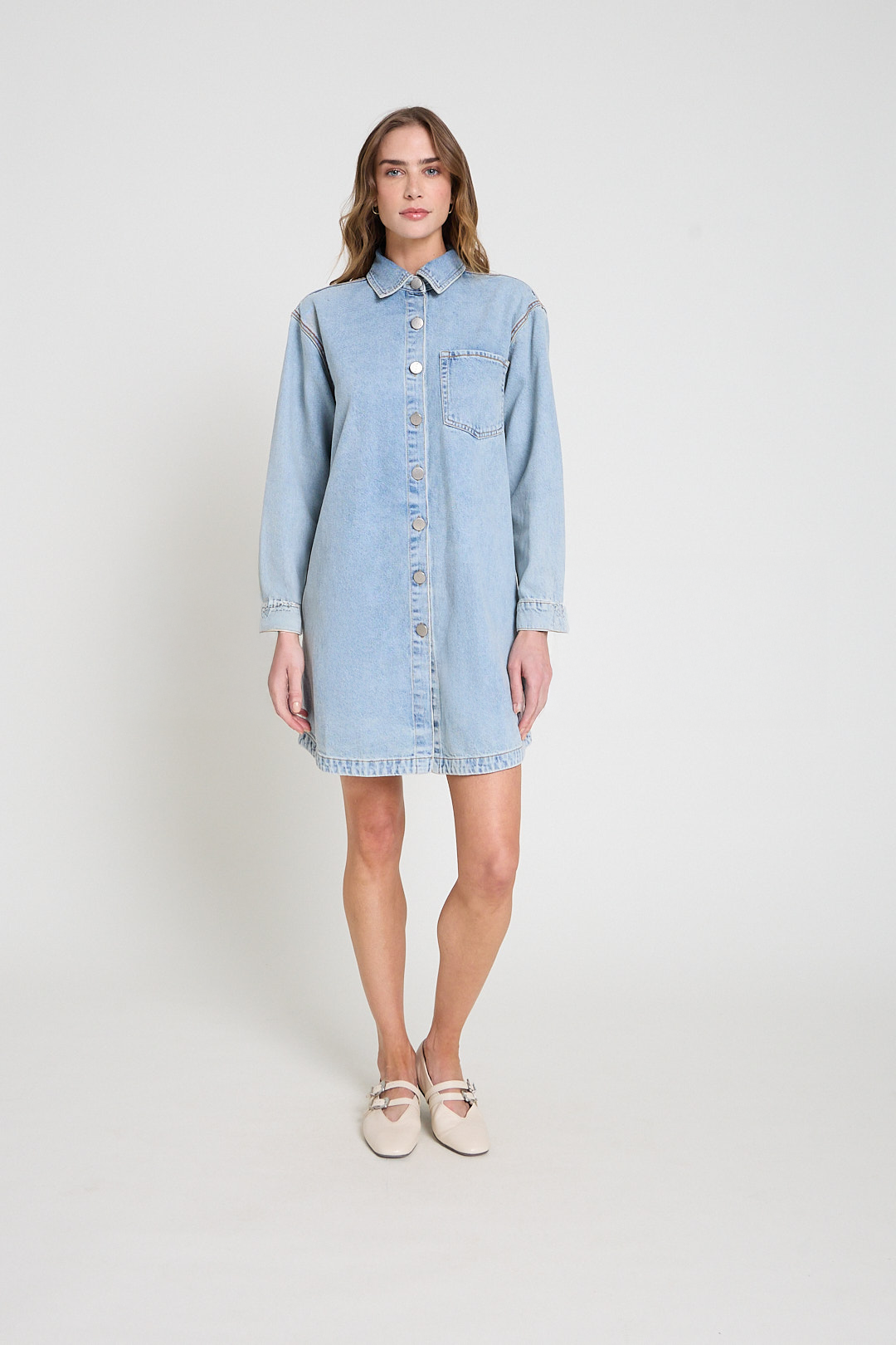 Vestido camisa jeans - Claro